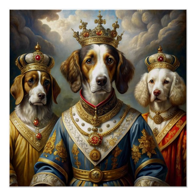 Elegant AnimalThemed Royal Dogs Oil Painting Decor (Front)
