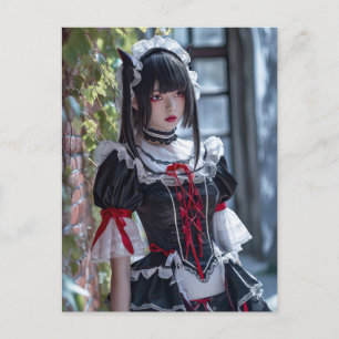 Elegant Anime Maid with Cat Ears Postcard