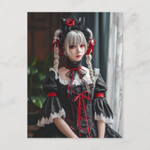 Elegant Anime Maid with Cat Ears Postcard
