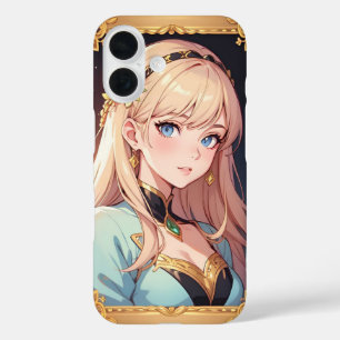 Elegant Anime Style Portrait of a Golden-Haired iPhone 16 Case