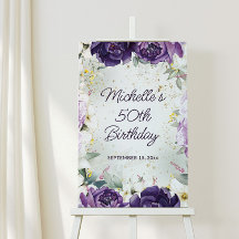 Elégant Anniversaire 50 ans Fleurs Paillettes Viol