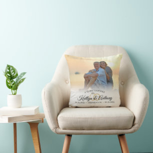 Elegant Anniversary 2 Photo Calligraphy Script Throw Pillow