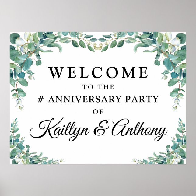 Elegant Anniversary Eucalyptus Welcome Poster (Front)