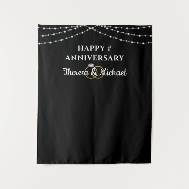 Elegant Anniversary Photo Op Backdrop Black Tapestry (Front)