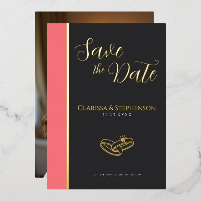 Elegant Anthracite Blush Pink Photo Save The Date (Front/Back)