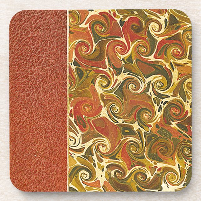 Elegant Antique Book, Ornate Swirl Pattern Coaster (Front)
