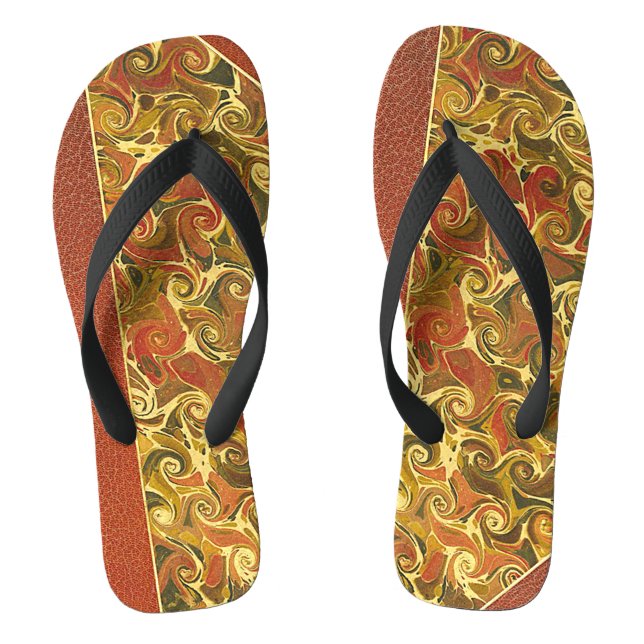 Elegant Antique Book, Ornate Swirl Pattern Flip Flops (Footbed)