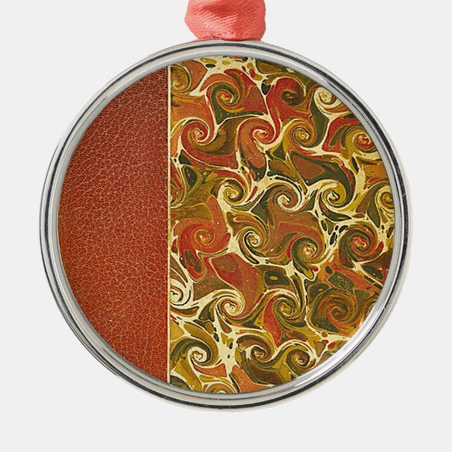 Elegant Antique Book, Ornate Swirl Pattern Metal Ornament (Front)