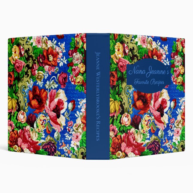Elegant Antique Floral Pattern Name Recipe Binder (Background)
