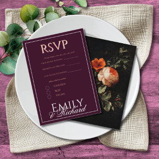 Elegant Antique Floral Wedding RSVP Meal Choices Enclosure Card