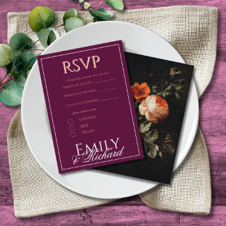 Elegant Antique Floral Wedding RSVP Meal Choices Enclosure Card