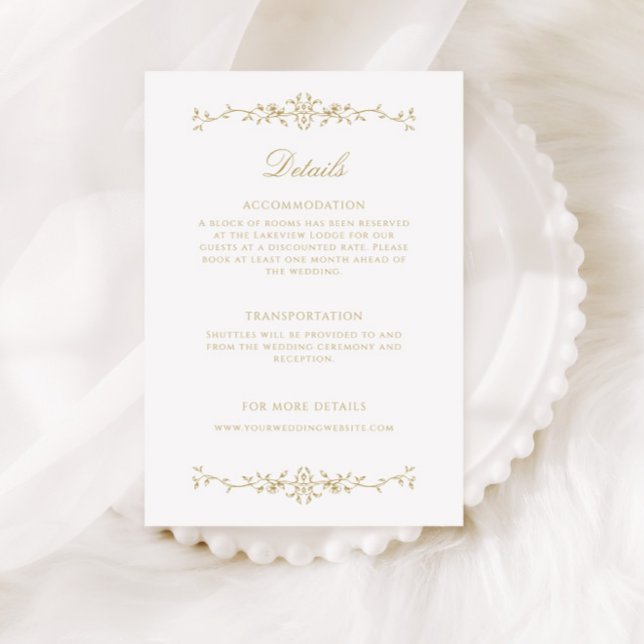 Elegant Antique Gold Line Art Wedding Details Enclosure Card (Creator Uploaded)
