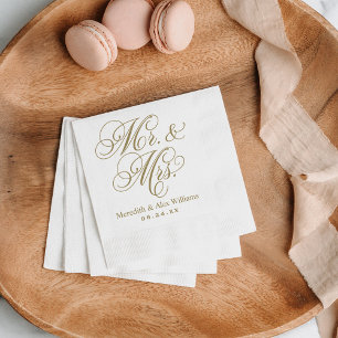 Elegant Antique Gold Mr and Mrs Wedding Napkin