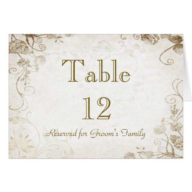 Elegant Antique Gold Table Seating Name Card (Front Horizontal)
