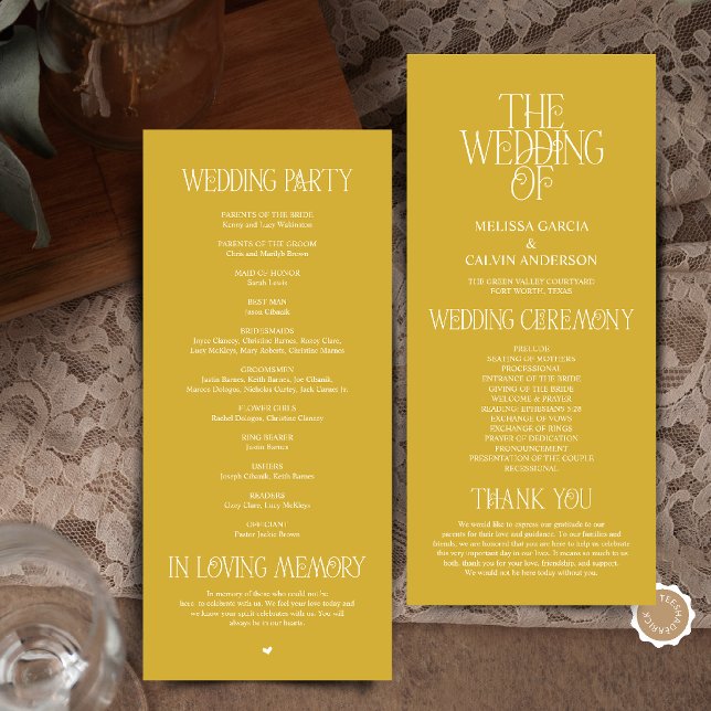 Elegant Antique Gold Typography Wedding Program (Elegant Antique Gold Typography Modern Romantic Wedding Program Card)