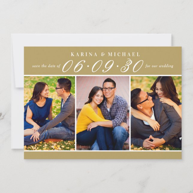 Elegant Antique Gold Wedding Photo Collage Save The Date (Front)