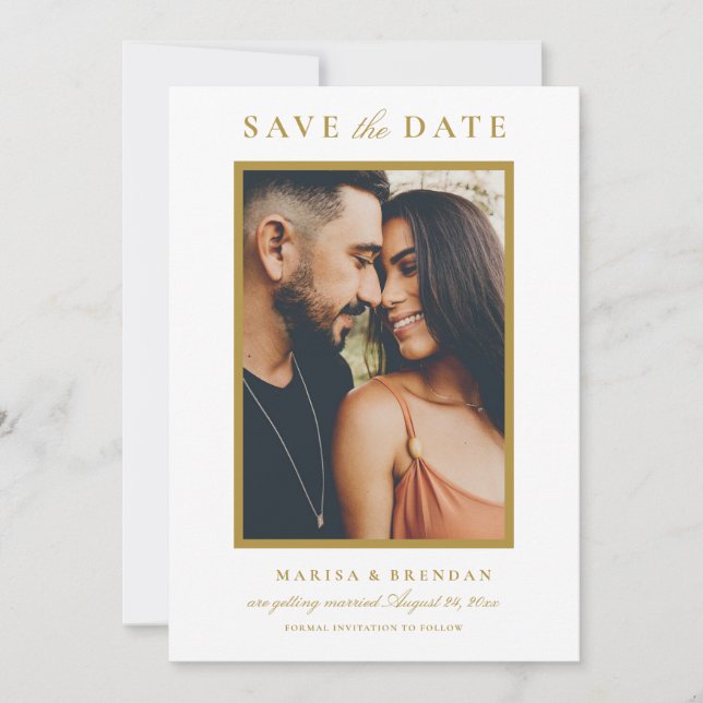 Elegant Antique Gold Wedding Photo Save The Date (Front)