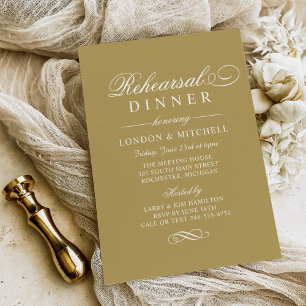 Elegant Antique Gold Wedding Rehearsal Dinner Invitation