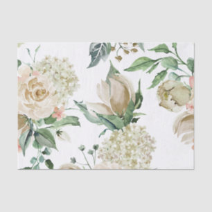 Elegant Antique Ivory Floral Botanical Decoupage Tissue Paper
