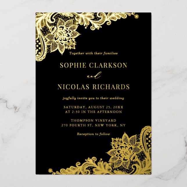 Elegant Antique Lace Black Wedding Gold (Front)