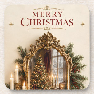 Elegant Antique Mirror Christmas, Vintage European Coaster