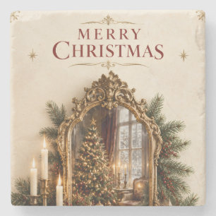 Elegant Antique Mirror Christmas, Vintage European Stone Coaster