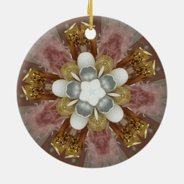 Elegant Antique Pink Silver Grey Gold White Flower Ceramic Ornament (Back)