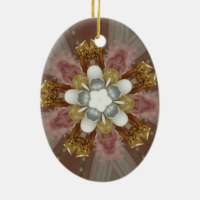 Elegant Antique Pink Silver Grey Gold White Flower Ceramic Ornament (Back)