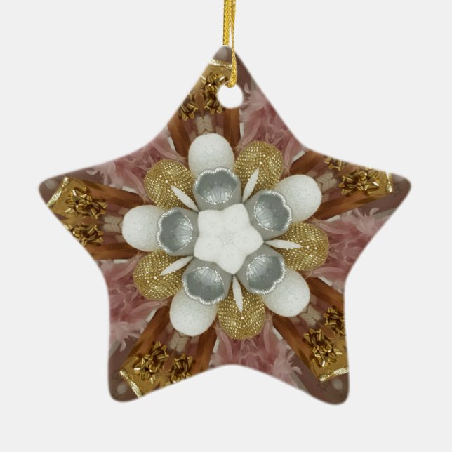 Elegant Antique Pink Silver Grey Gold White Flower Ceramic Ornament (Back)