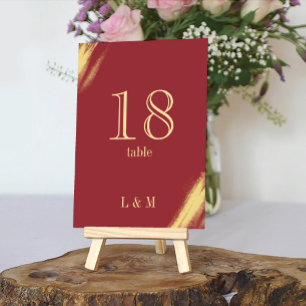 Elegant Antique Red Gold Classic Wedding Table Number