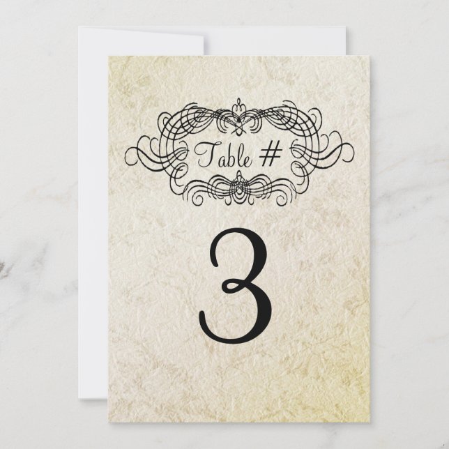 Elegant Antique Style Wedding Table Number Card (Front)