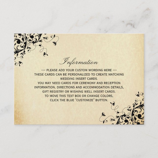 Elegant Antique Swirls Wedding Detail Enclosure Card (Front)