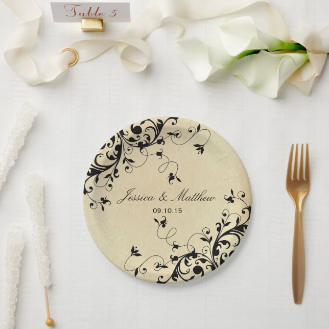 Elegant Antique Swirls Wedding Paper Plate (Wedding)
