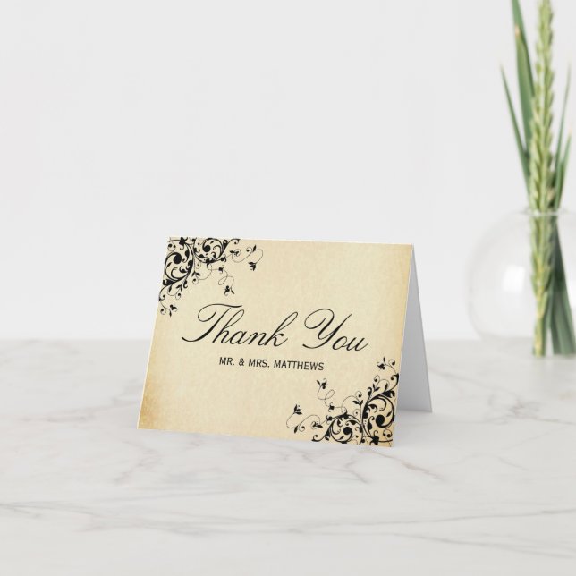 Elegant Antique Swirls Wedding Thank You (Front)