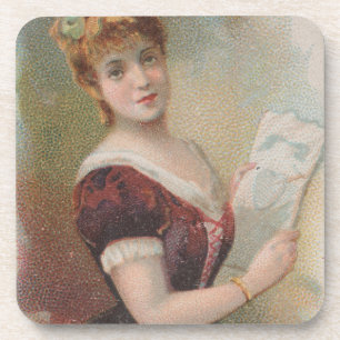 Elegant Antique Valentine's Illustration, 1890 Coaster