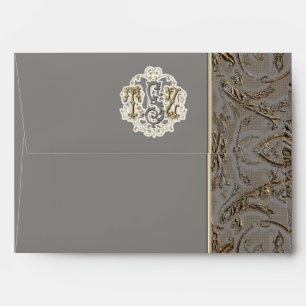 Elegant Antiqued Gold Baroque Custom Monogrammed Envelopes