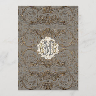 Elegant Antiqued Gold Baroque Custom Monogrammed Menu