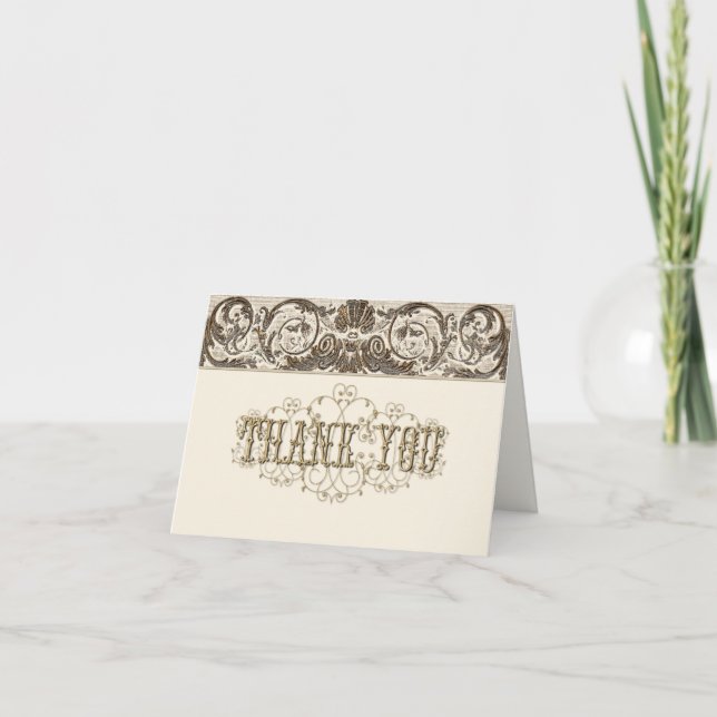 Elegant Antiqued Gold Baroque Thank You Note Cards (Front)