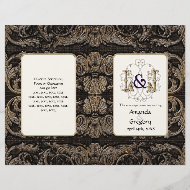 Elegant Antiqued Gold Baroque, Wedding Program (Front)