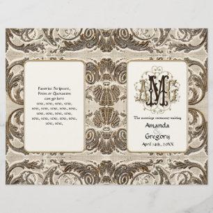 Elegant Antiqued Gold Baroque, Wedding Program