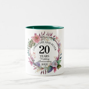 Elegant Any Wedding (20) Floral Anniversary Two-Tone Coffee Mug