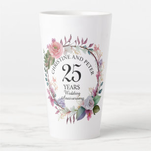 Elegant Any Wedding (25) Floral Anniversary Latte Mug