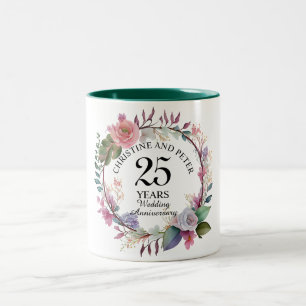 Elegant Any Wedding (25) Floral Anniversary Two-Tone Coffee Mug