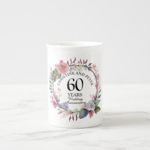 Elegant Any Wedding (60) Floral Anniversary Bone China Mug