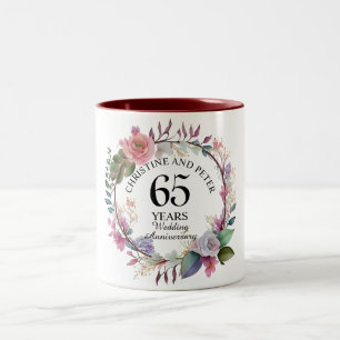 Elegant Any Wedding (65) Floral Anniversary Two-Tone Coffee Mug