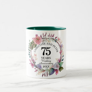 Elegant Any Wedding (75) Floral Anniversary Two-Tone Coffee Mug