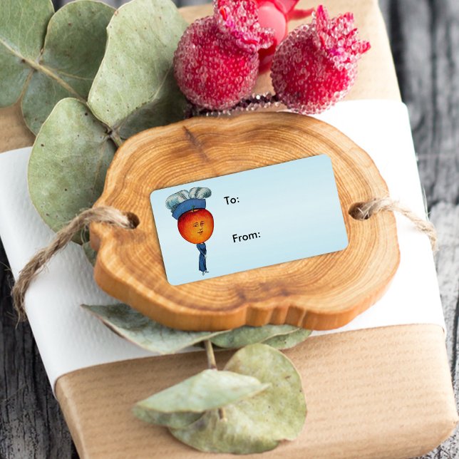 Elegant Apple Head Lady Feather Hat Gift Tag (Anthropomorphic lady with red apple head face fancy feathered hat on gift tag label / sticker.)