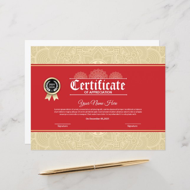 Elegant Appreciation Certificate Template  (Front/Back In Situ)