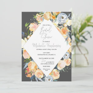 Elegant Apricot Charcoal Floral Bridal Shower  Invitation