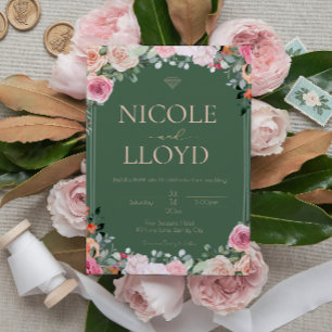 Elegant Apricot Green Wildflower Wedding Invitation
